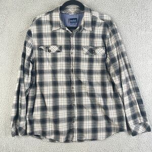 Jack O'Neill Flannel Shirt Men M Black Gray Plaid Button Long Sleeve Flap Pocket